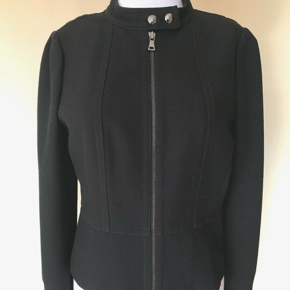 Ann Taylor Black Wool Peplum Zip Front Jacket